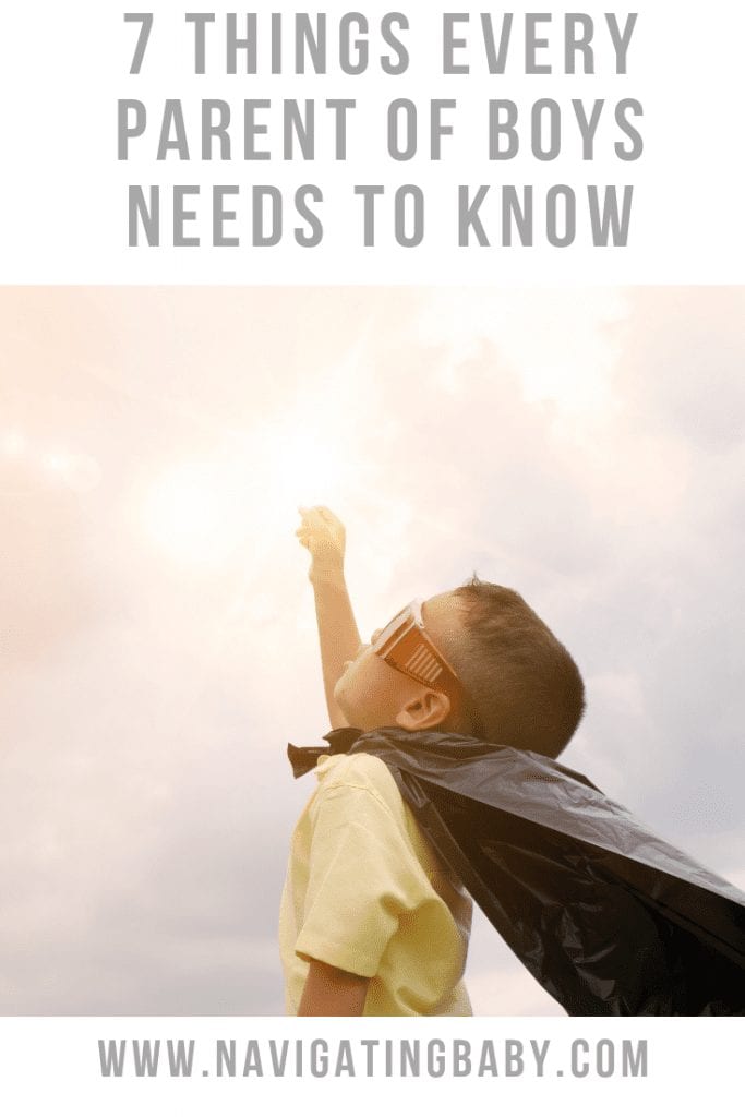 Super hero boy with text 7 things every parent of boys needs to know